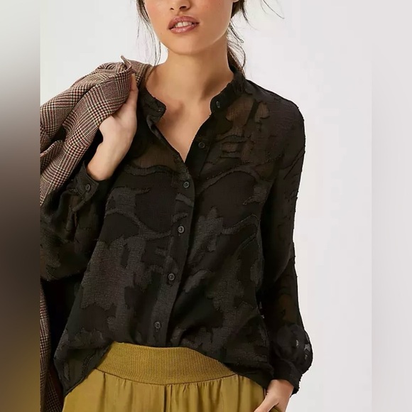 Vintage AMADI Elegant Sheer Black Burnout Blouse | Size M - Picture 1 of 6